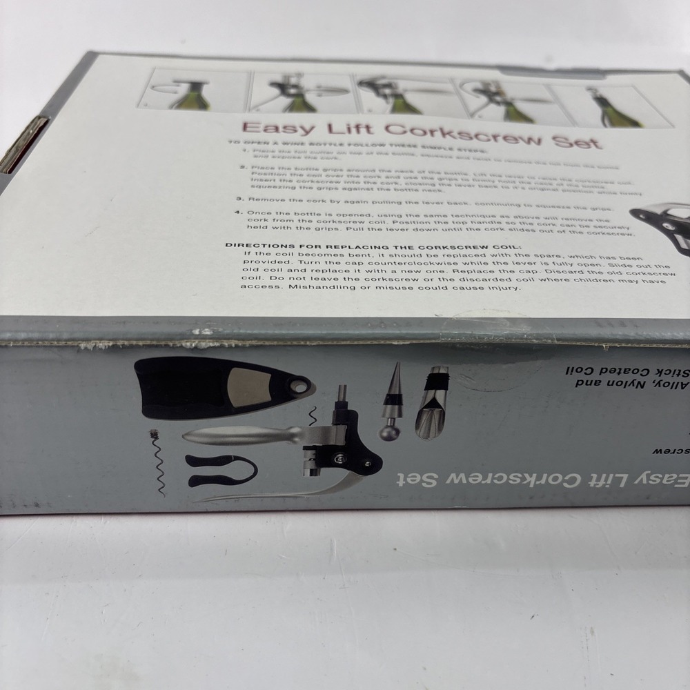NIB! 6 Piece Easy Lift Corkscrew Set Pulls Corks in Seconds All Metal Gears - Picture 6 of 6